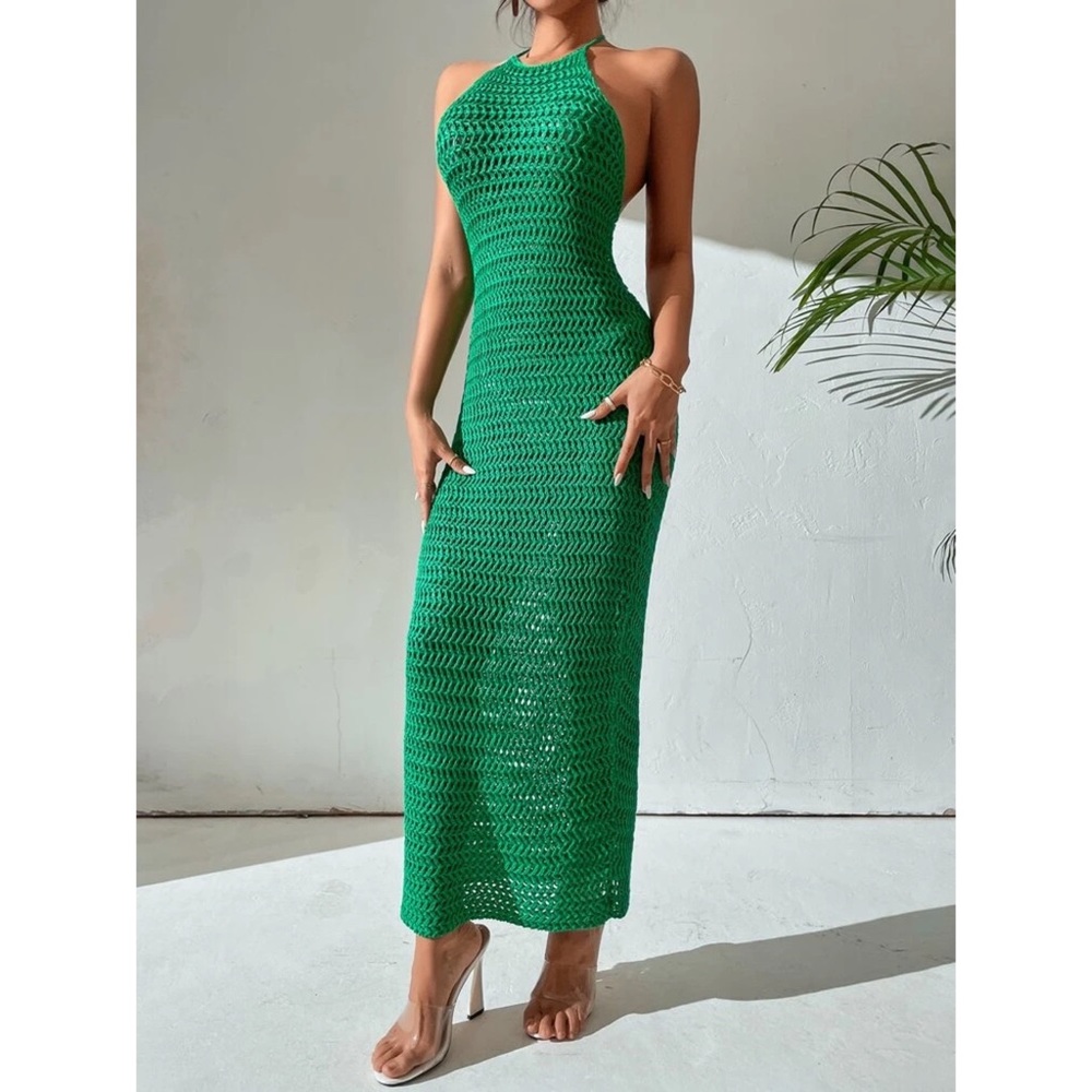 *Josephine Hollow Out Tie Backless Halter Dress - Picture 3 of 7